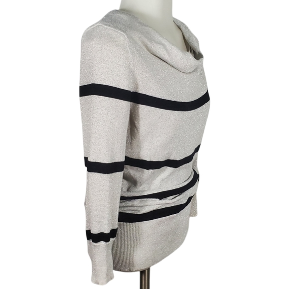 JJ BASICS Silver Sparkle Sweater With Black Stripe Size Medium - Picture 4 of 9